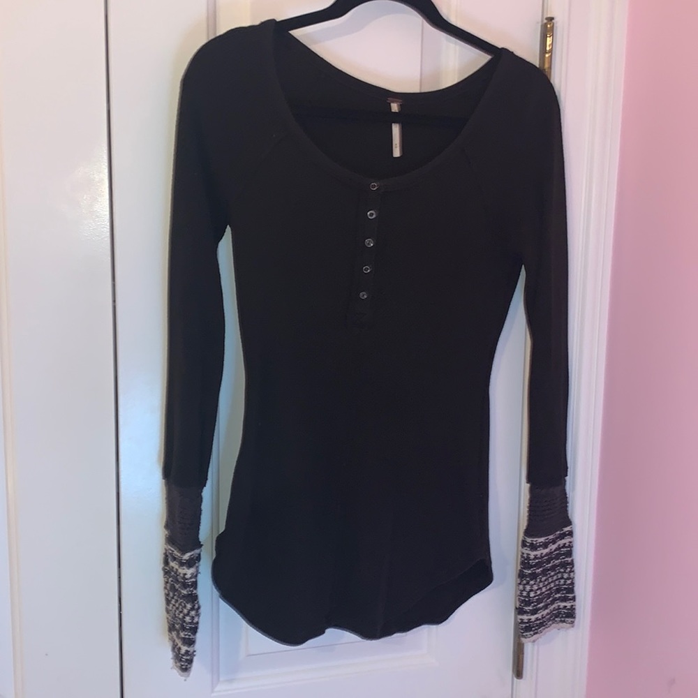 Free People knit cuff thermal waffle print